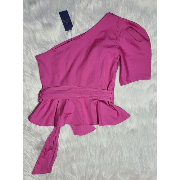 NWT|Polo Ralph Lauren Belted Cotton One-Shoulder Pink Top, 2 - Picture 7 of 12